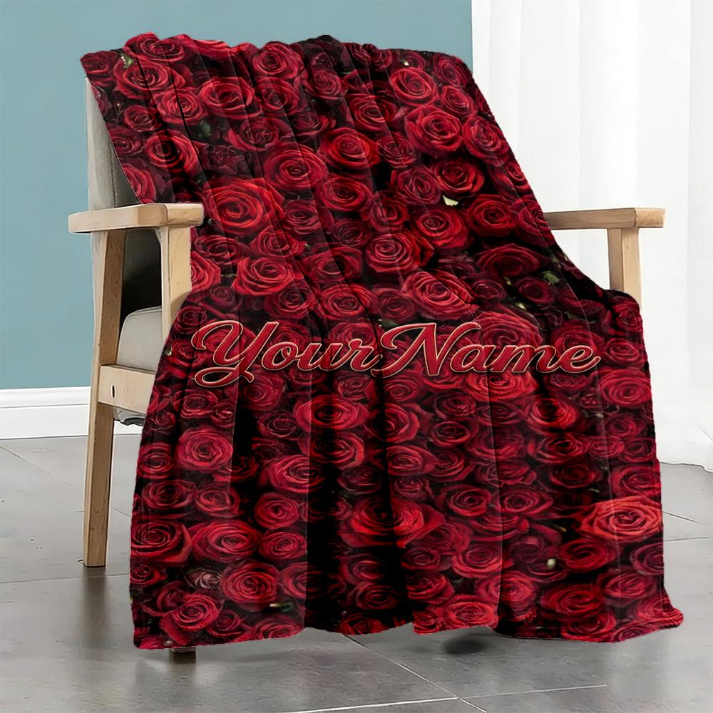 Rose Customize Your Name Blanket Cozy Customizable Blanket Warmthful Decor Throw For Livingroom Picnics Nap Home Decor for All Occasions