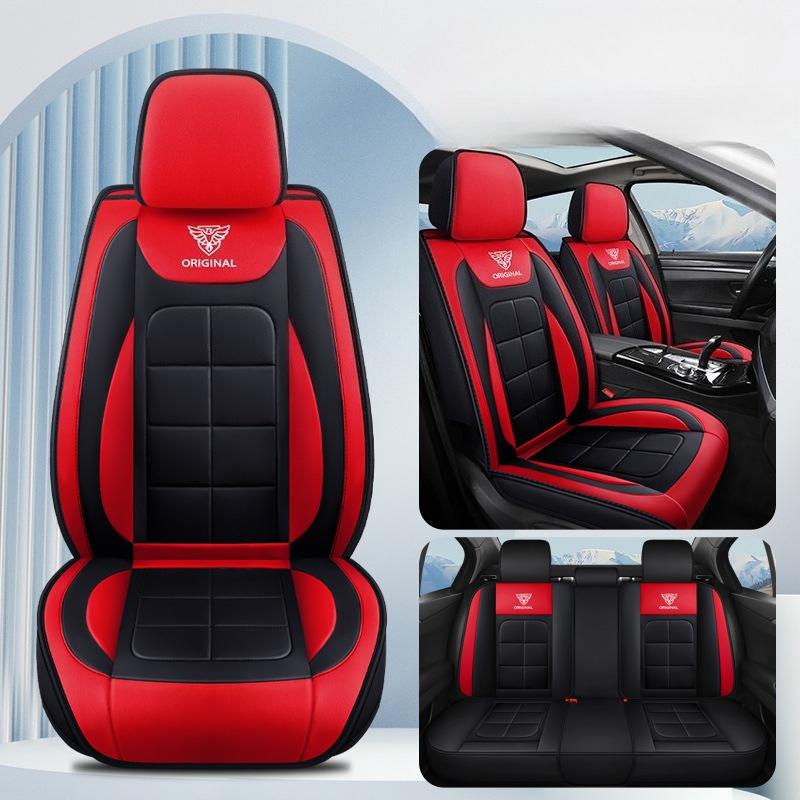 5-Seater Car Seat Cover Luxury Set with Pillows and Headrests, Premium Faux Leather Soft and Comfortable Seat Cover, Airbag Compatible
