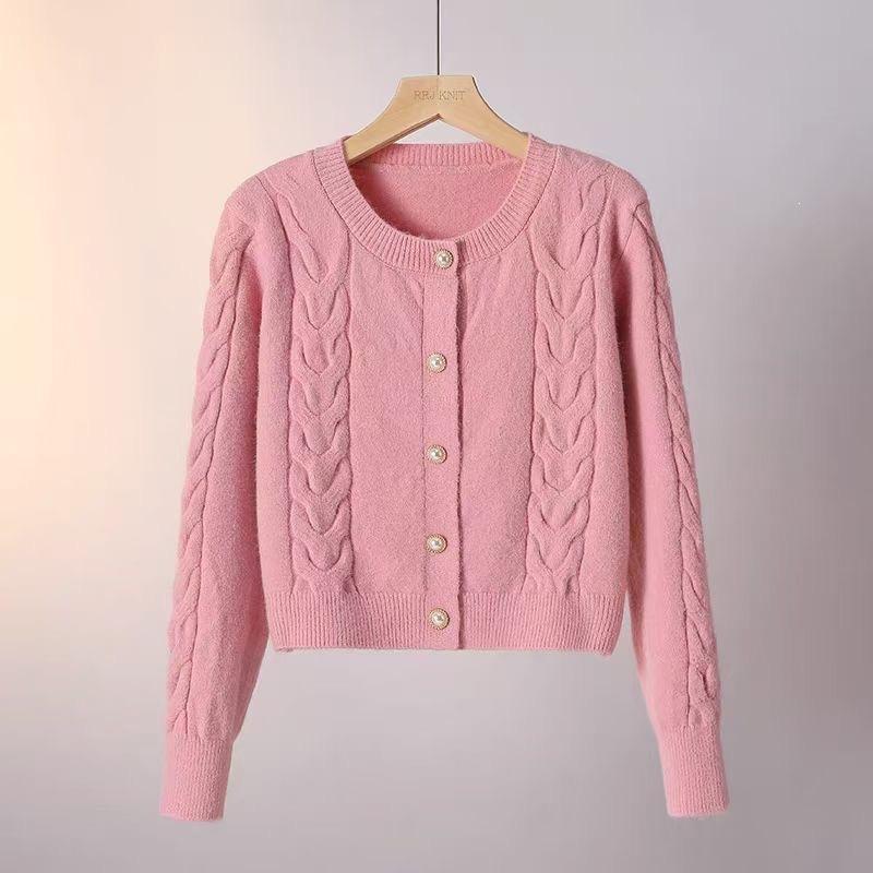 Cable knit cardigan for women, vintage autumn/winter new fashionable simple loose sweater jacket for women, sweet and fresh