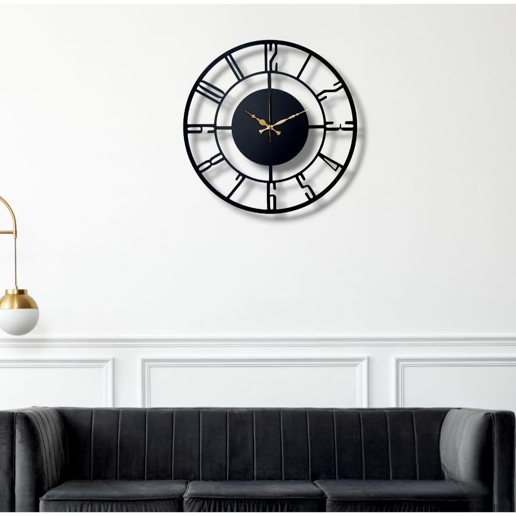 Morden Metal Wall Clock for Living Room Bedroom Office Kitchen Stylish Analog Wall Clock for Home and Hall Designer Big Size Modern (50 Cm) (Black