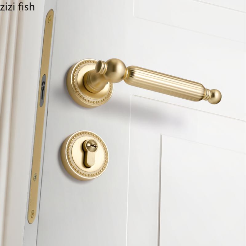 Golden Bedroom Door Lock Indoor Split Lock Zinc Alloy Door Handle Silent Locks Wood Door Safety Locks Doors Hardware Accessories