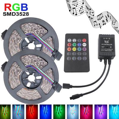 3528 RGB LED Strip Luz Flexível 10M 600Led/m Música IR Controle Remoto DC12V Decoração de Casa