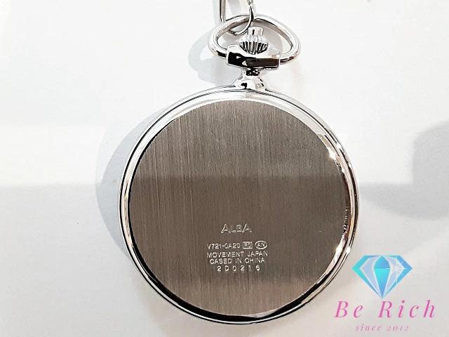 SEIKO ALBA Pocket Watch White SS GP Plated Analog Quartz QZ ALBA ht5745 V721-0A20 [ d]