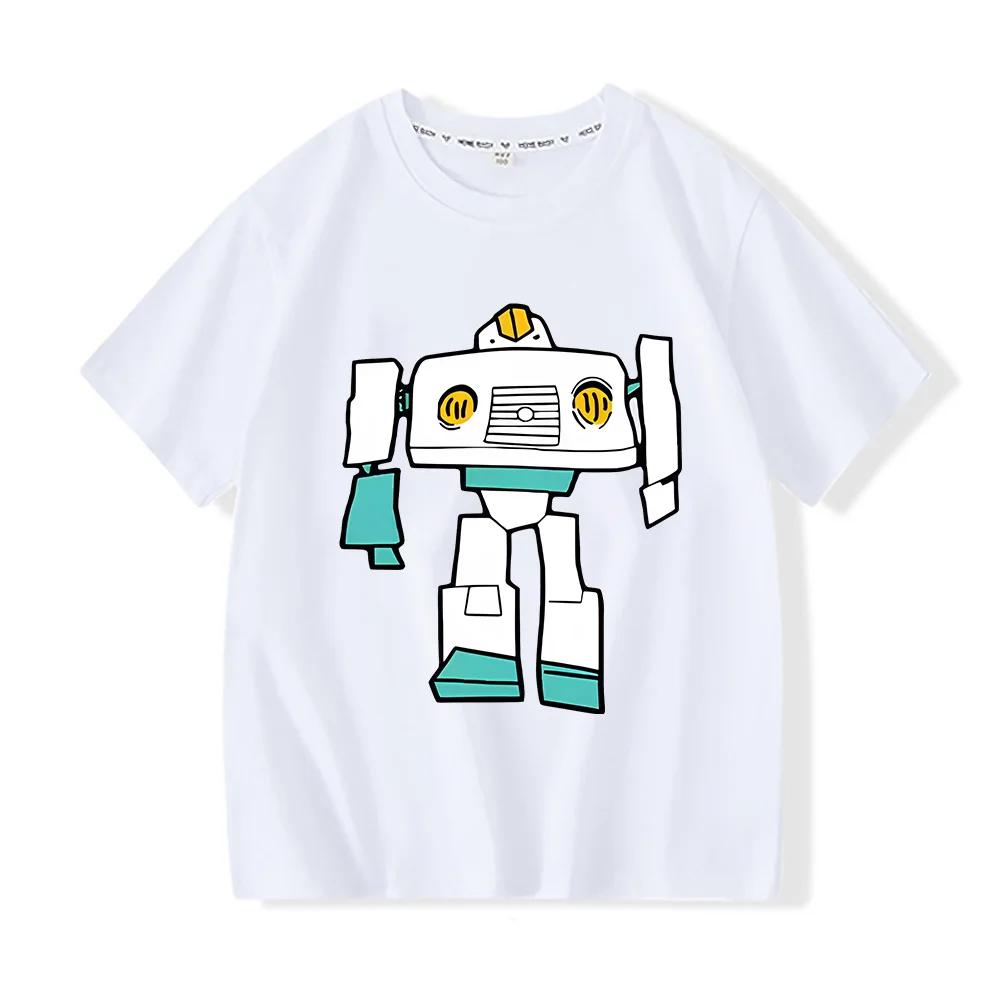 Robots Print Anime Cotton Kawaii Children T-shirt Short Sleeve Boys and Girls Tshirt Summer Tops Graphic Tee-shirt