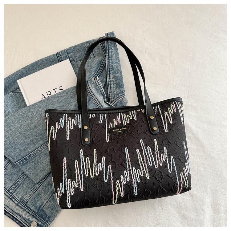 Large Canvas Embroidery Tote Bag for Women - Versatile, Casual Shoulder Bag, Perfect for Autumn 2024.