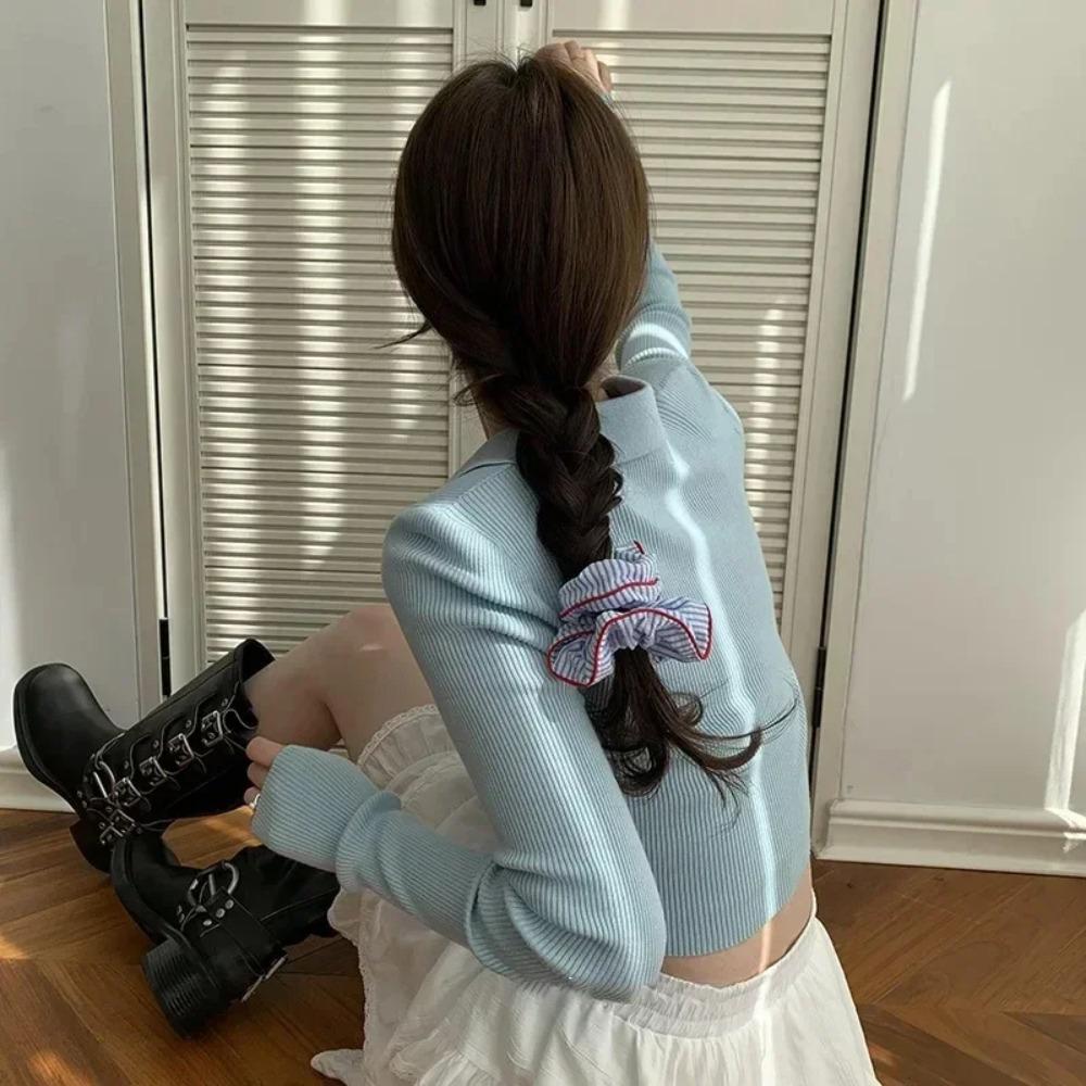 Scrunchies Headband Red Edge Blue Striped Hair Ties Temperament Sweet Elastic Hair Band Girls Hair Accessories Women School Bows