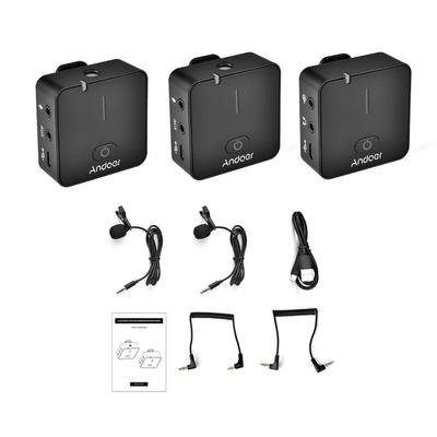 Andoer MX5 2.4G Wireless Recording Microphone System(1 Reveiver + 2 Transmitters) with Clip-on