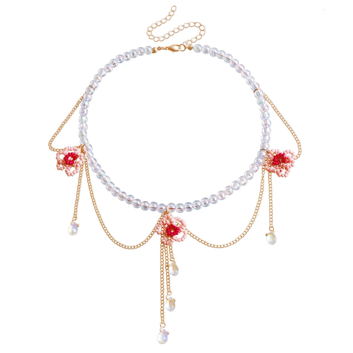 Accessories, Bohemian Colored Beaded Woven Rice Bead Flower Necklace Women S Delicate Fringed Necklace