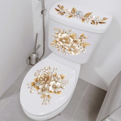 Luxury Gold Flower Toilet Sticker  Waterproof Self-adhesive Water Tank Sticker for Bathroom