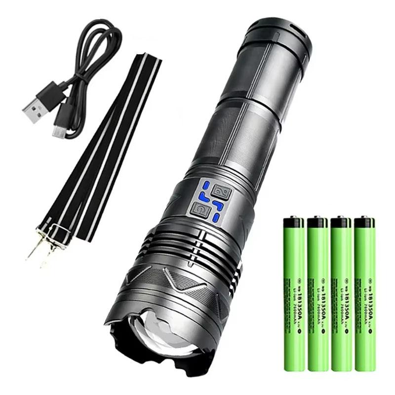 Powerful LED Flashlight Super Bright Spotlight Long Range Zoomable Emergency Lantern Outdoor Camping Torch Power Display