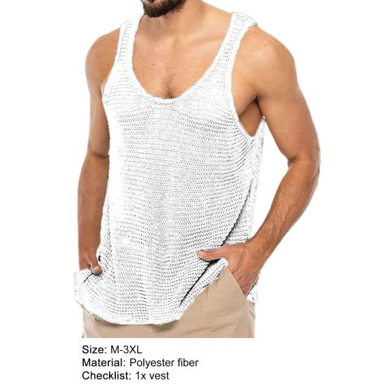 Men Tank Top Solid Color U Neck Loose Type Knitted Super Breathable Summer Tops Daily Clothes