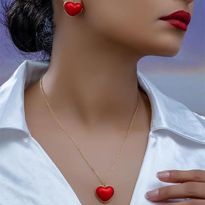 Elegante Set Collana e Orecchini a Cuore in Acrilico per Donna - Stile Europeo e Americano