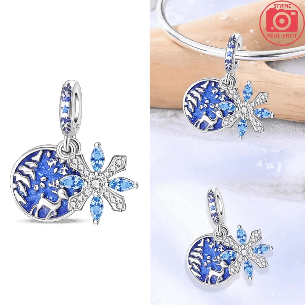 Moon Star Pendant Blue Ice Snow Glass Heart Dolphin Original Copper Beads Fit Bracelet Diy Jewelry Gift Accessory Making