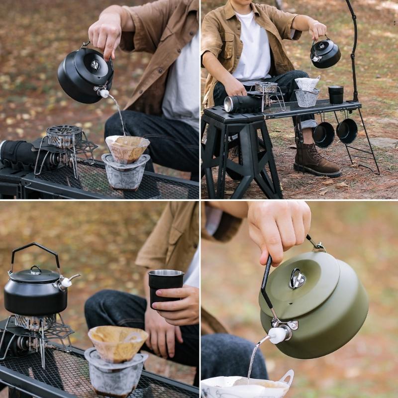 1 Litre Camping Kettle with Foldable Handle Fast Heating Gas Teapot Outdoor Lightweight Whistling Stainless Steel Kettle