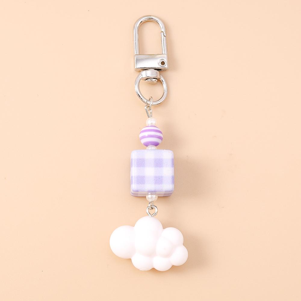 Pretty 3D Cloud Keychain Beads Pearl Key Ring Pendants for Women Girls Handbag Decor DIY Handmade Key Chain Gift