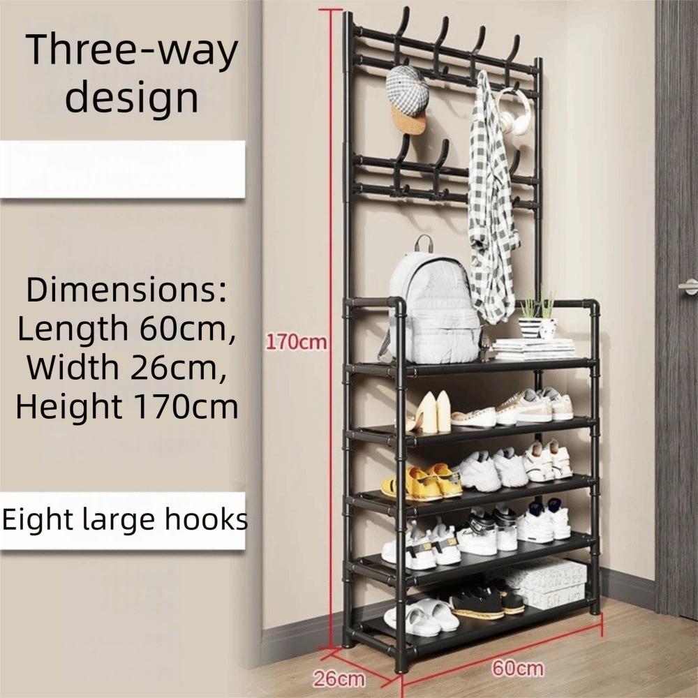 Multi-Layer Coat Rack 3-in-1 Metal Construction Shoe Rack Organizer Multifunction Freestanding Coats Hat Shelf Home Organization