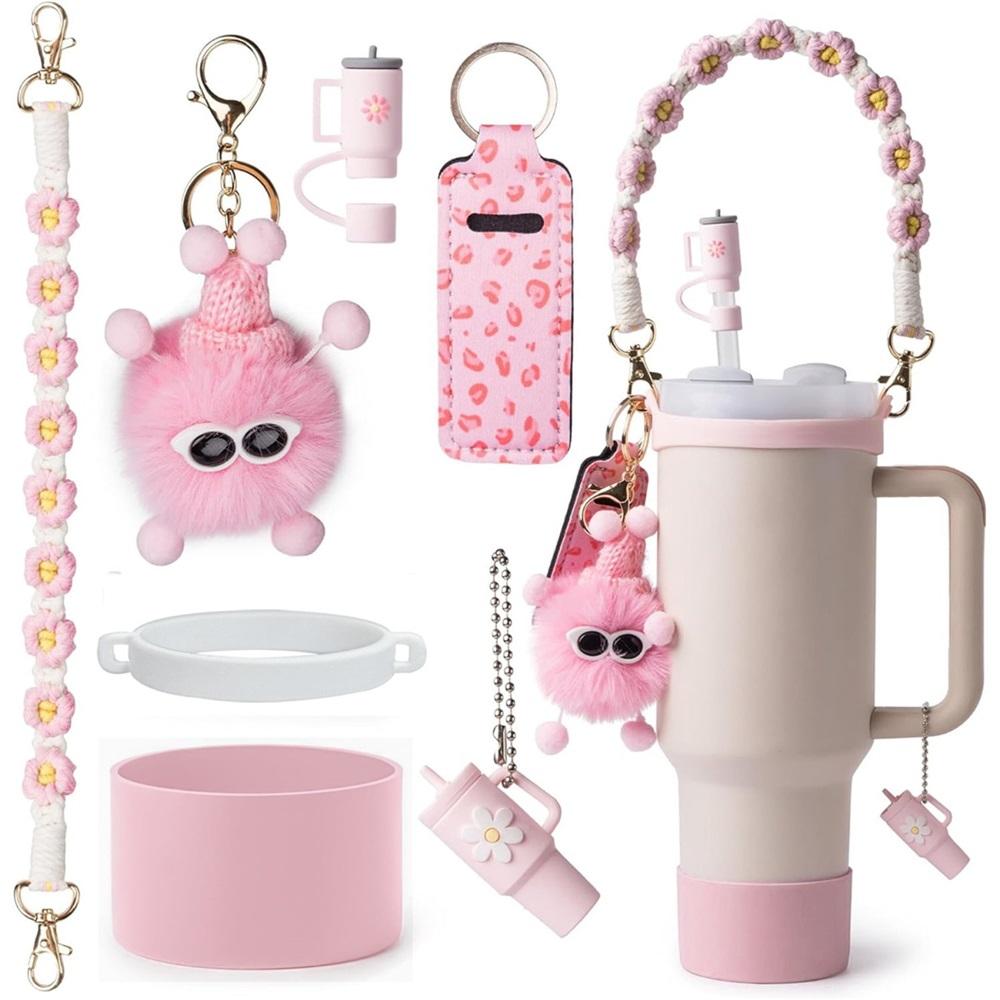7-piece cup accessory set, water bottle handle strap, silicone straw cap, bottle rack, 30oz 40oz insulated cup keychain accessories