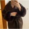 VAYLA Chic Lapel Plush Coat With Belt Women Vintage Solid Faux Fur Sleeve Tweed Open Coats Female Autumn Casual Street Outwear