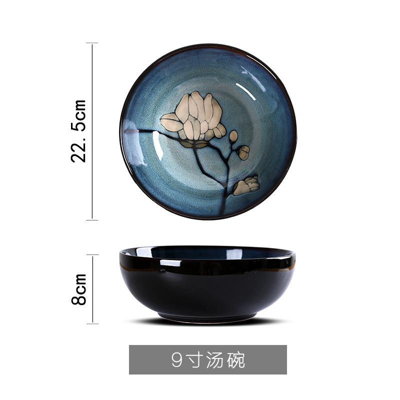 Chinese Ceramic Tableware Creative Hand-painted Soup Bowl Home Fruit Salad Bowl Large Noodle Bowl Restaurant