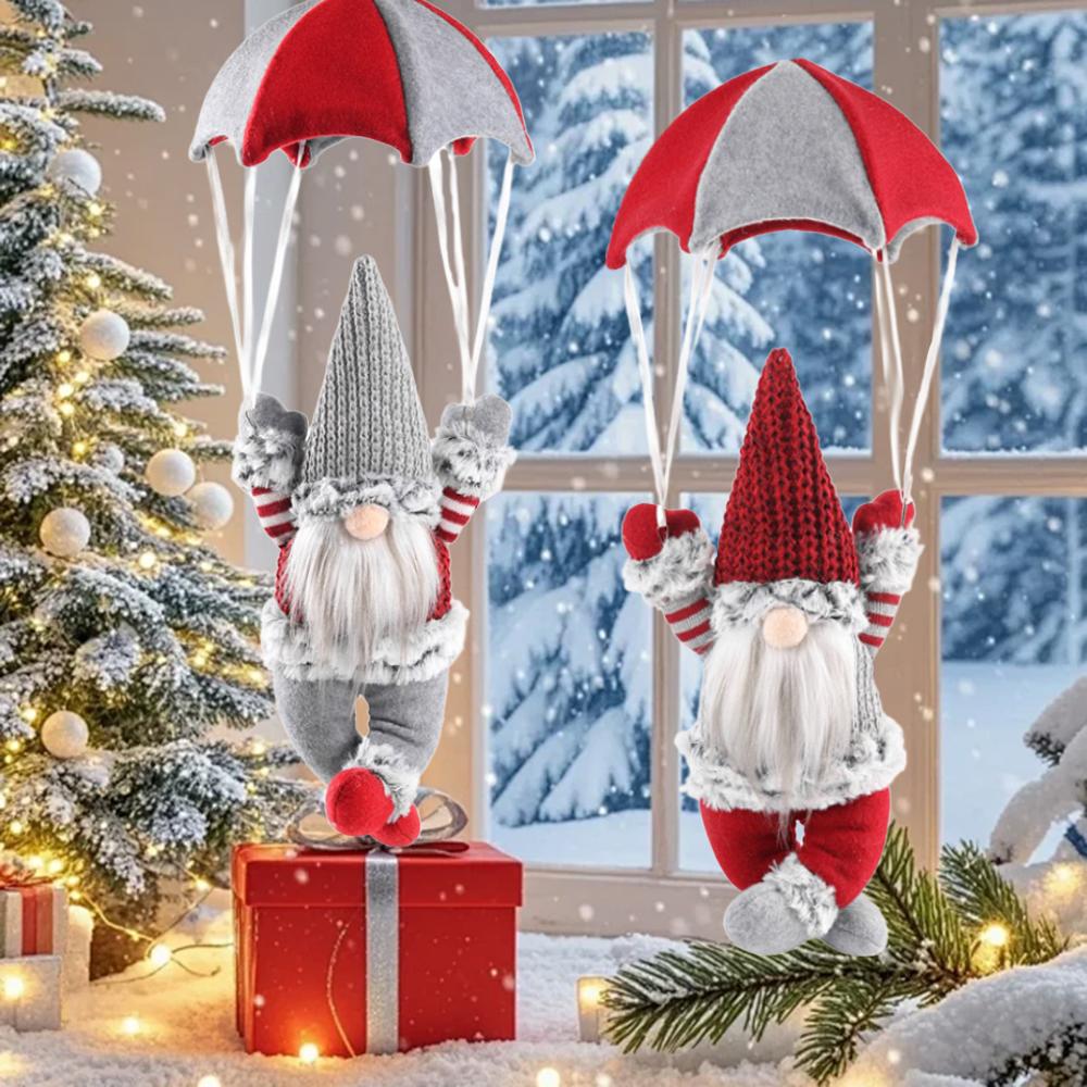Christmas Decorations Gnomes Santa, 1pc Christmas Faceless Parachute Elderly Parachute Christmas Window Hanging Decorative Gifts