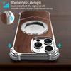 For iPhone 16 Pro Max Magnetic Case Wood + Metal Boardless Phone Back Cover with Ring Kickstand
