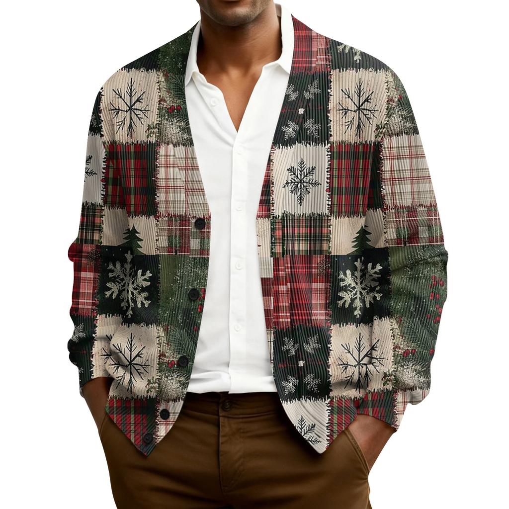 Męski kardigan z dzianiny prążkowanej z długim rękawem