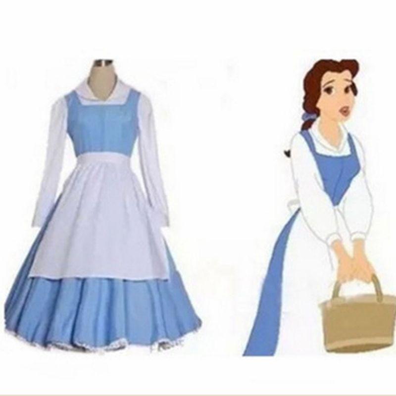 Beauty and the Beast Belle Maid Costume Cosplay Outfit Princess Costume Performance Halloween Lolita Cos Costume Blue Women s Size S