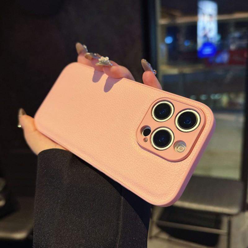 Models Are Suitable 16pm Lychee Pattern Phone Case 14 Leather Simple 15 Fine Hole Iphone17pro Full