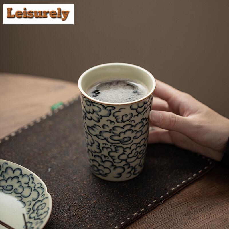 230ml Antique Ru Kiln Auspicious Cloud Cola Cup Large Capacity Master Tea Cup Brewing Tea Personal Mug Household Drinkware Gifts