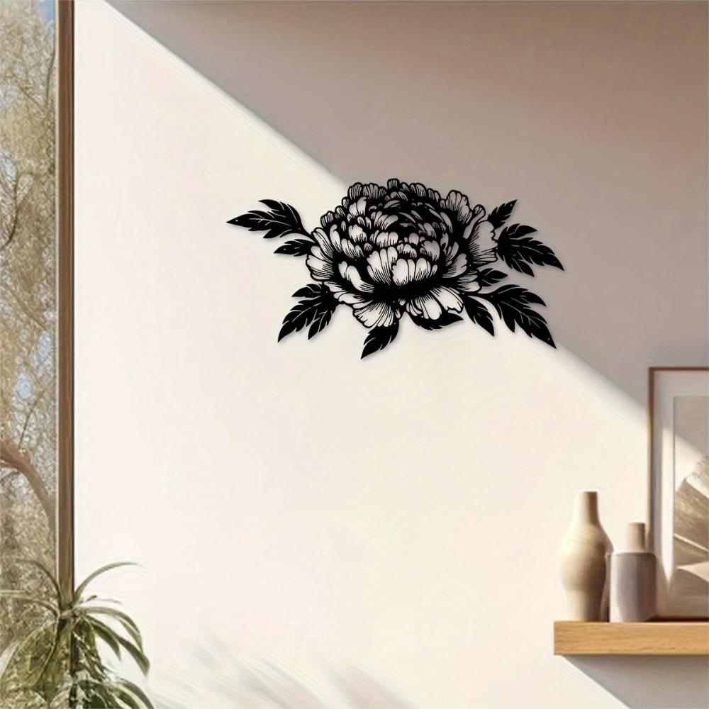 Metal Peony Wall Art 15.75x8.43 Inch Black Floral Sculpture Modern Minimalist Home Decor Living Room Office Housewarming Gift Mother Father Holiday
