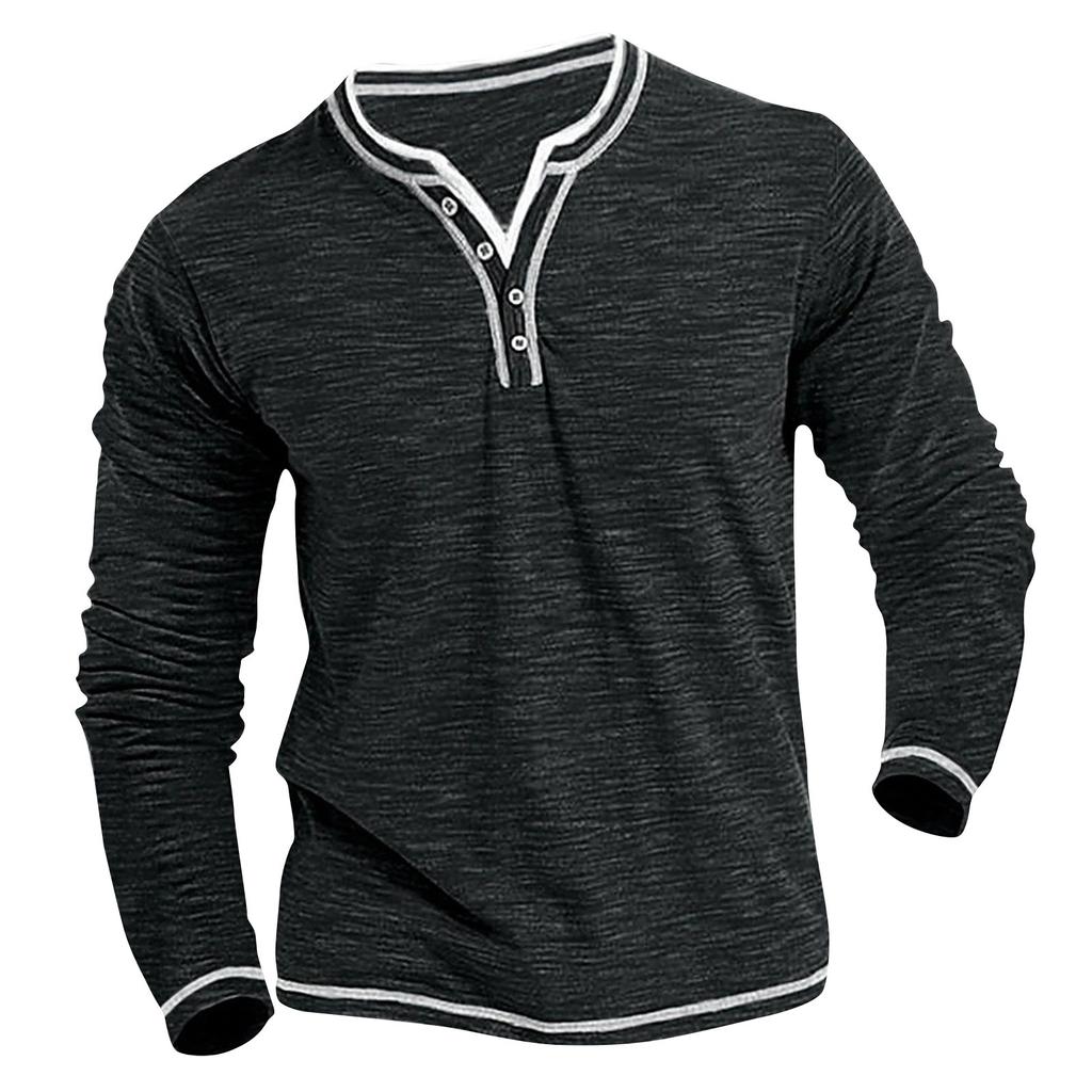 Men's Solid Color V-Neck Button Casual Sweatshirt Men's Long Sleeve Sweatshirt
