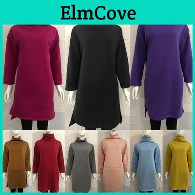 Womens Winter Long Pullover Sweatshirts Featuring Cozy High Neck Design And Split Hem