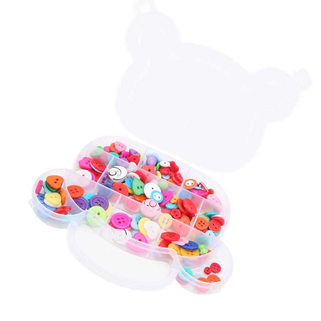 200 ks Pryskyřičné knoflíky Smíšená barva Kulatý Tvar srdce Šicí knoflíky s Úložným boxem pro DIY Řemesla
