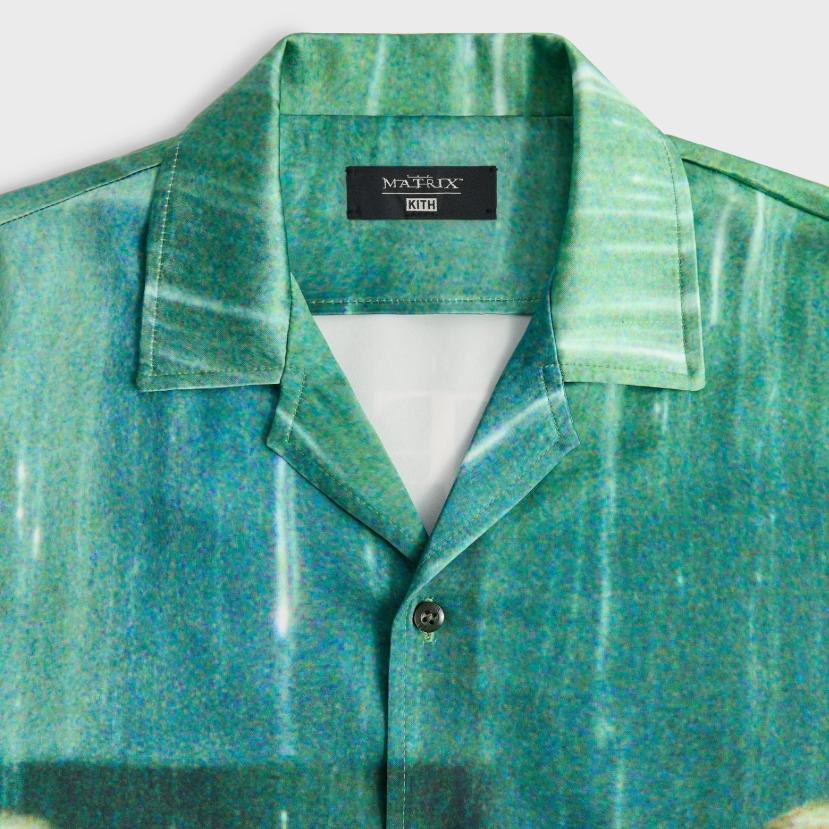 Kith For The Matrix All-Over Printed Thompson Camp Collar Shirt Taiga Unisex Tops Green KHM035224-377