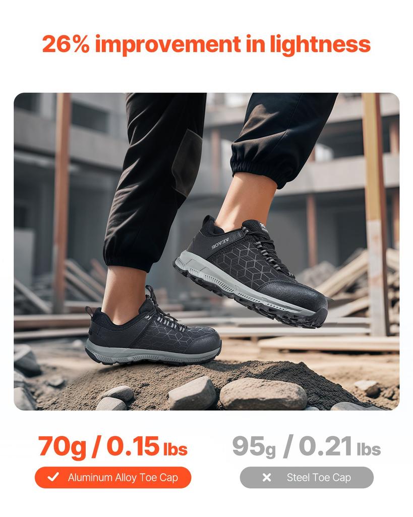 VEVOR Steel Toe Shoes for Men, US Size 11.5, Men’s Cushion Sport Safety Toe Athletic Work Shoe, Indestructible Safety Sneakers Lightweight