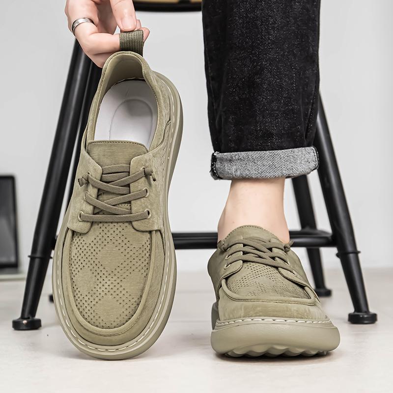 High Quality Men's Casual Leather Shoes Soft Bottom Outdoor Walking Shoes Comfortable Antiskid Flat Designer Lace-Up Sneakers
