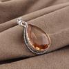 Champagne Quartz Gemstone Silver Women Pendant 1.8" , 925 Sterling Silver Jewelry, Orange Color Stone Pendant For Love PP-65-12