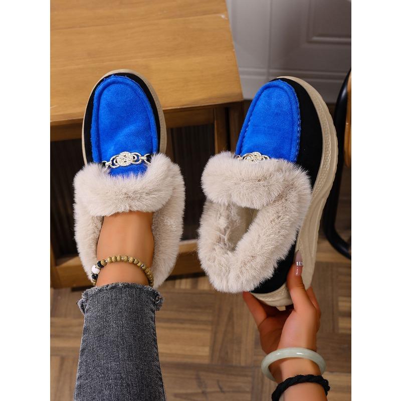 Warm Sneaker Women's Shoes 2025 Winter Plus Size Thick Sole Fleece Metal Chain Cotton Shoes