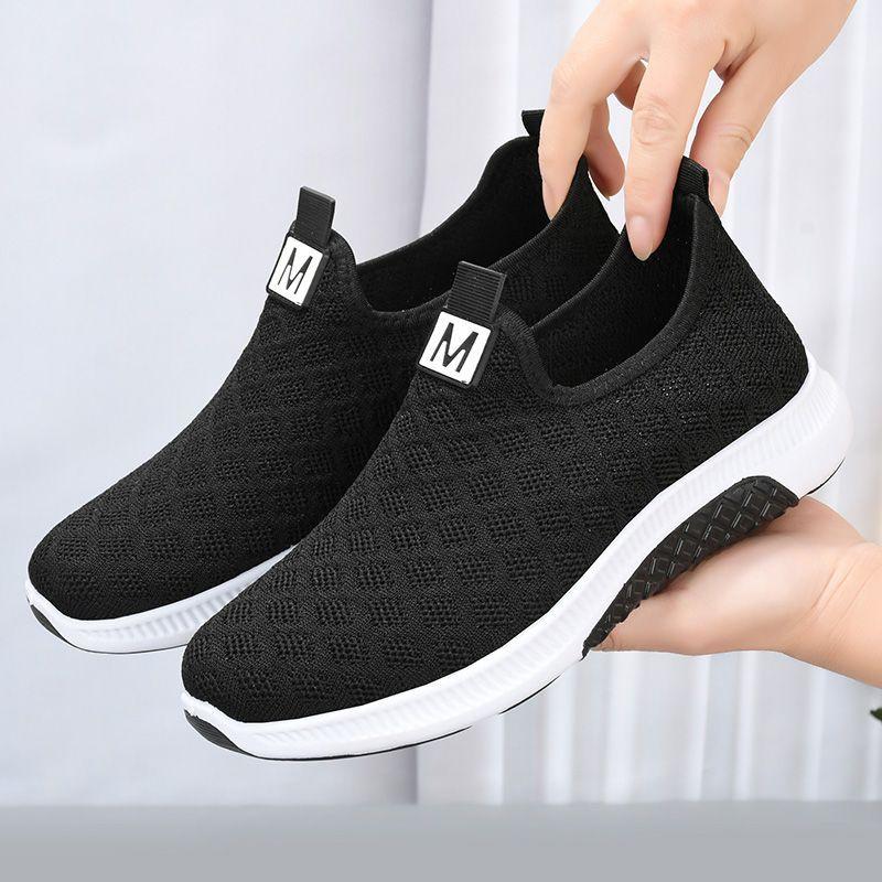 Old Beijing cloth shoes, women's mesh breathable casual shoes, soft-soled anti-slip mesh shoes, flat-soled one-foot mom shoes