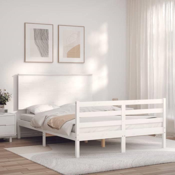 VidaXL Bed Frame with Headboard White 120x200 Cm Solid Wood 3195217