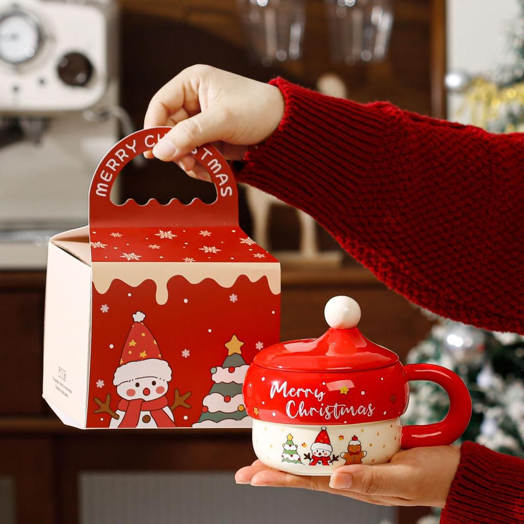 Creative cartoon ceramic Christmas cup souvenir high value large capacity mug Christmas gift set