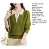 Women Sweater Fake Two-Piece Design Lapels Long Sleeve Fitted Casual Top Autumn