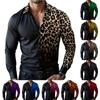 Herr Semester Vardag Leopardmönstrad Långärmad Krage Knäppning Skjorta