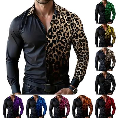 Men's Holiday Casual Leopard Print Long-sleeved Lapel Button-down Shirt