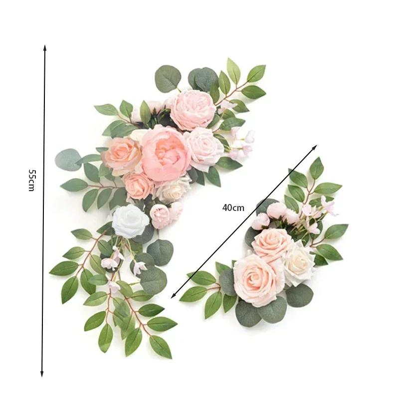 2 Pcs Artificial Wedding Arch Flowers Kit Wedding Flowers Garlands Silk Peony Flower Swag Welcome Sign Floral for Ceremony Party