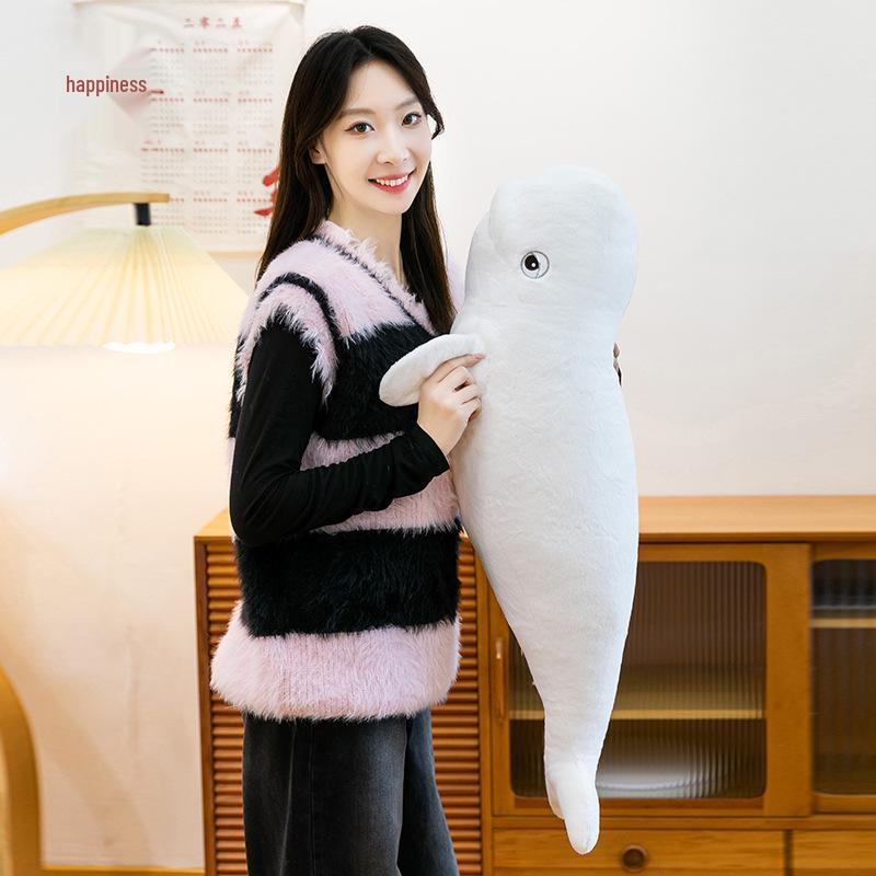 Large Beluga Whale Plush Pillow - Marine Animal Series