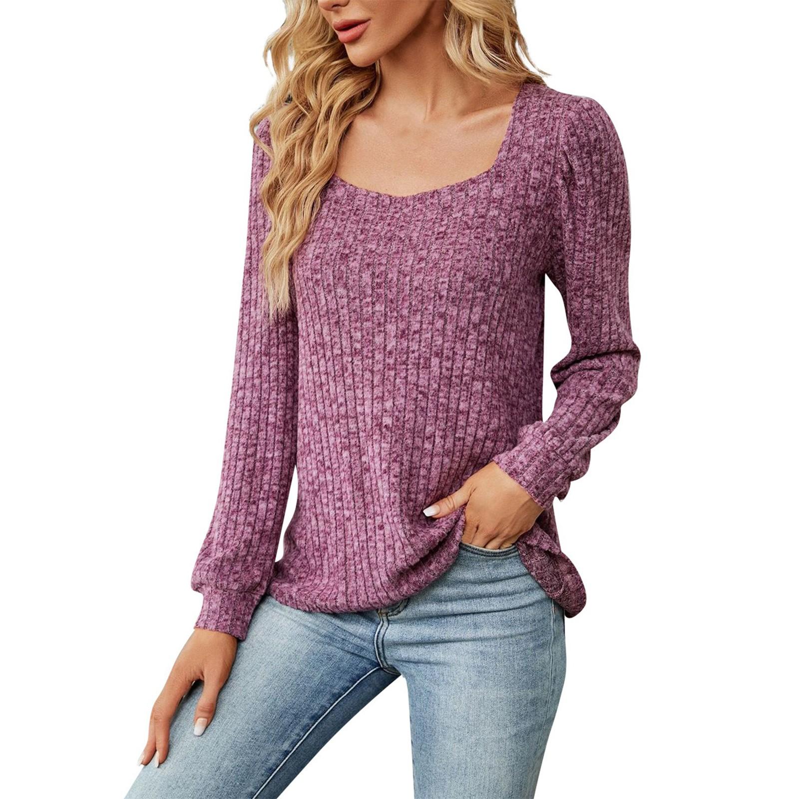 

Женская модная повседневная однотонная футболка с квадратным вырезом, свободного кроя, с длинным рукавом XL фиолетовый