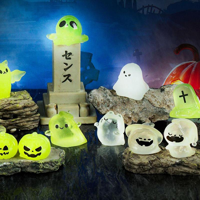 Cartoon Noctilucent Halloween Pumpkin Ghost Small Ornaments Creative Resin Crafts Creative Model DIY Home Decoration Accessories
