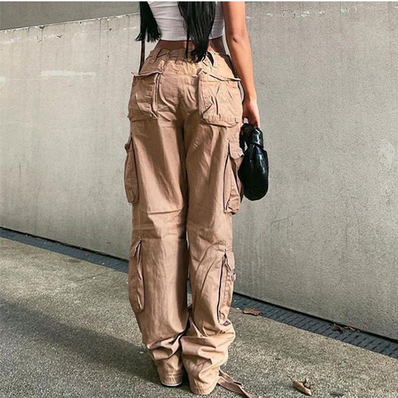 Vintage Cargo Pants Loose Jeans Women's Casual Spring Autumn Pocket Street Sports High Waist Straight Grey Trousers