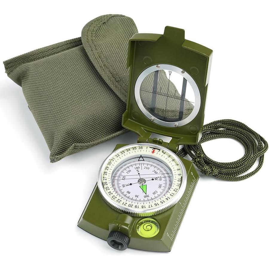 

Professional Military Compass - Waterproof Tactical Survival Compass with Storage Pouch for Hiking, Orienteering & Map Reading